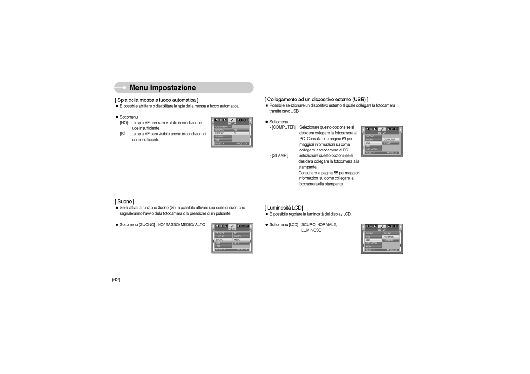 Samsung EC-L85ZZBBB/SP manual Spia della messa a fuoco automatica 