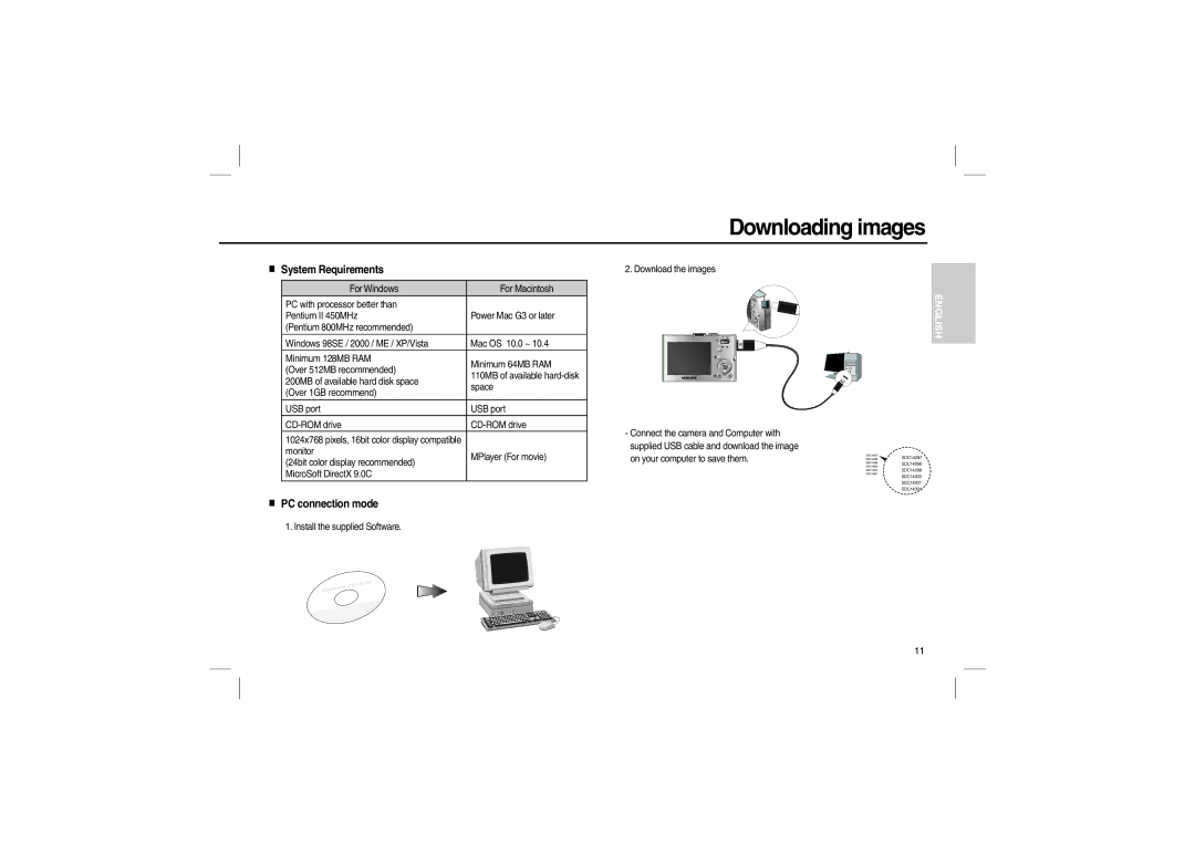 Samsung EC-M100ZSFE/E1, EC-M100ZSBB/FR, EC-M100ZSDB/E3 manual Downloading images, System Requirements, PC connection mode 