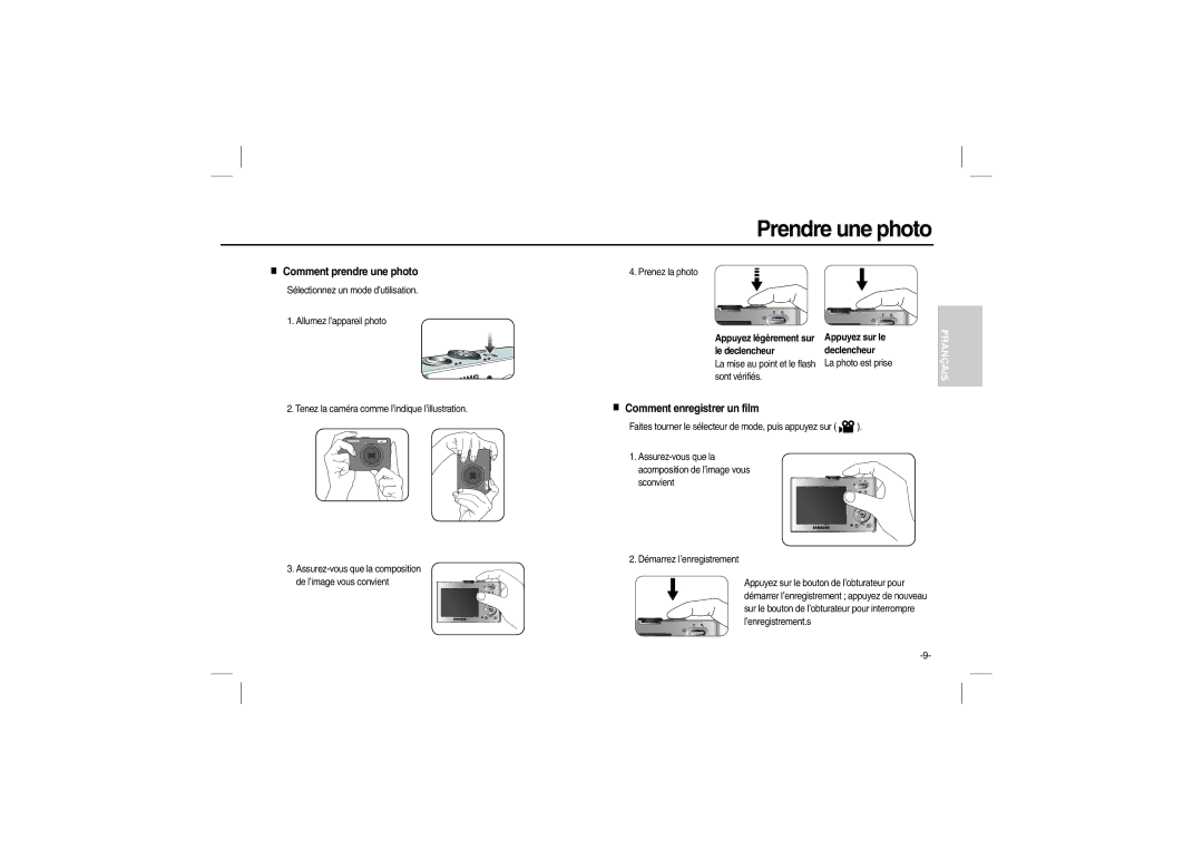 Samsung EC-M100ZSHB/E3, EC-M100ZSBB/FR manual Prendre une photo, Comment prendre une photo, Comment enregistrer un film 