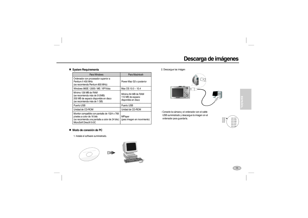 Samsung EC-M100ZSBD/AS, EC-M100ZSBB/FR, EC-M100ZSDB/E3, EC-M100ZSBC/FR manual Descarga de imágenes, Modo de conexión de PC 