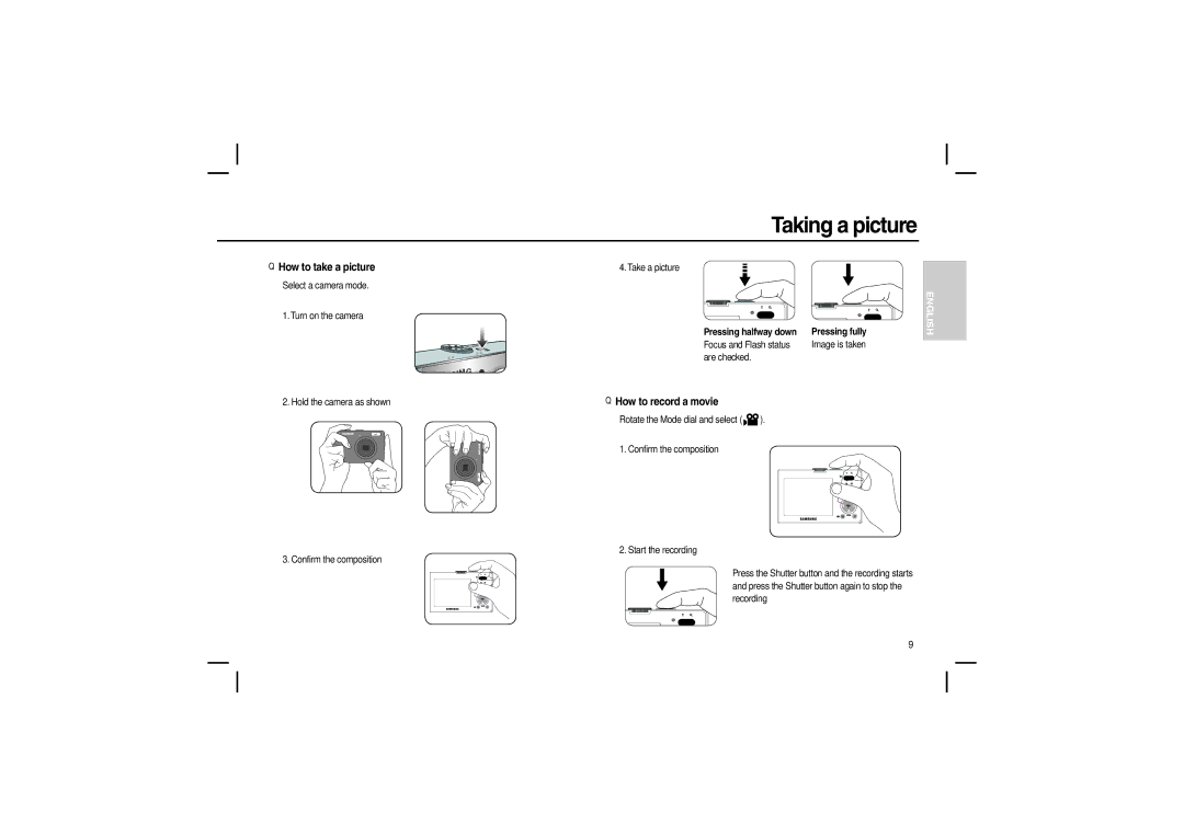 Samsung EC-M100ZBFE/E1, EC-M100ZSBB/FR, EC-M100ZSDB/E3 manual Taking a picture, How to take a picture, How to record a movie 