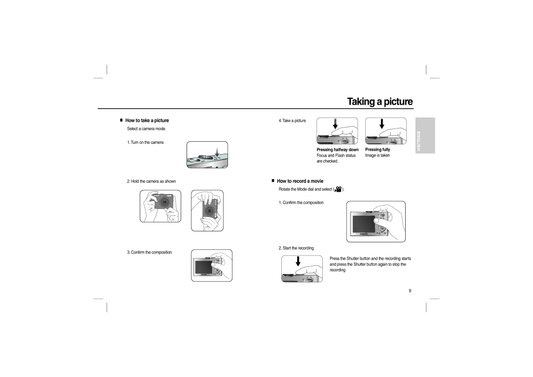 Samsung EC-M100ZBFE/E1, EC-M100ZSBB/FR, EC-M100ZSDB/E3 manual Taking a picture, How to take a picture, How to record a movie 