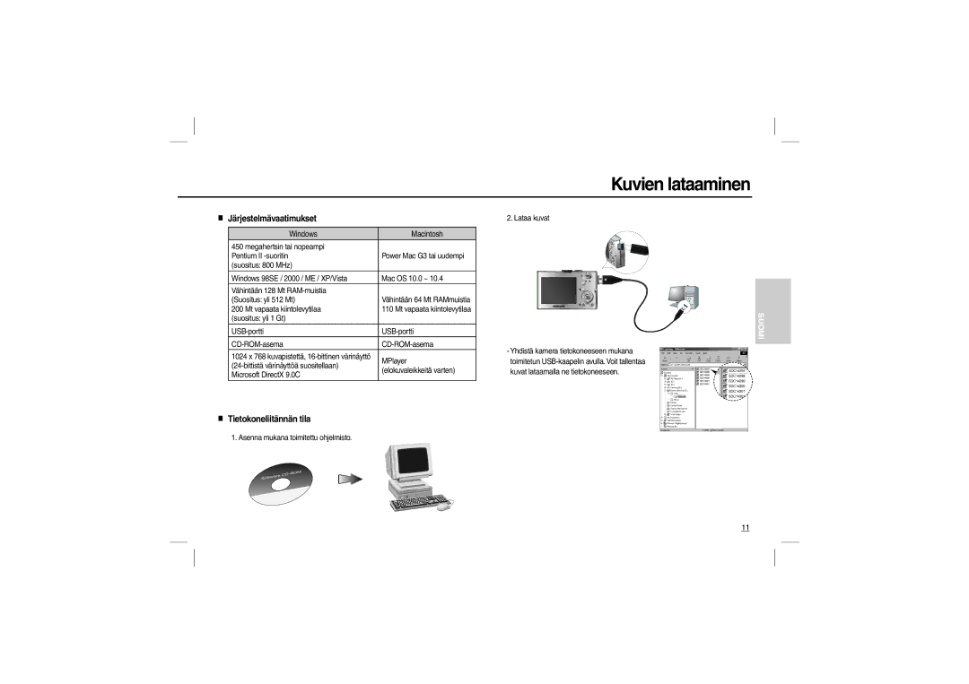 Samsung EC-M100ZSBD/AS, EC-M100ZSBB/FR, EC-M100ZSDB/E3 Kuvien lataaminen, Järjestelmävaatimukset, Tietokoneliitännän tila 