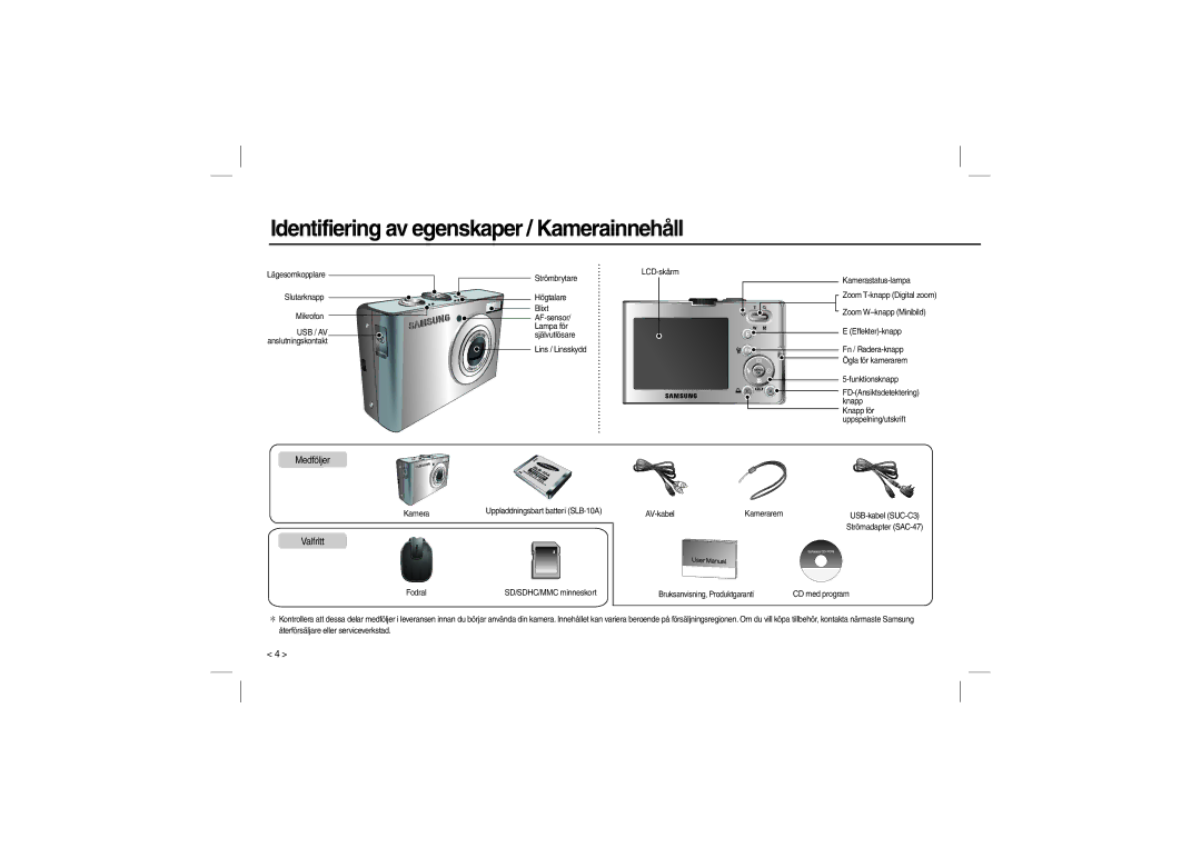 Samsung EC-M100ZSHB/E3, EC-M100ZSBB/FR, EC-M100ZSDB/E3 manual Identifiering av egenskaper / Kamerainnehåll, Valfritt 