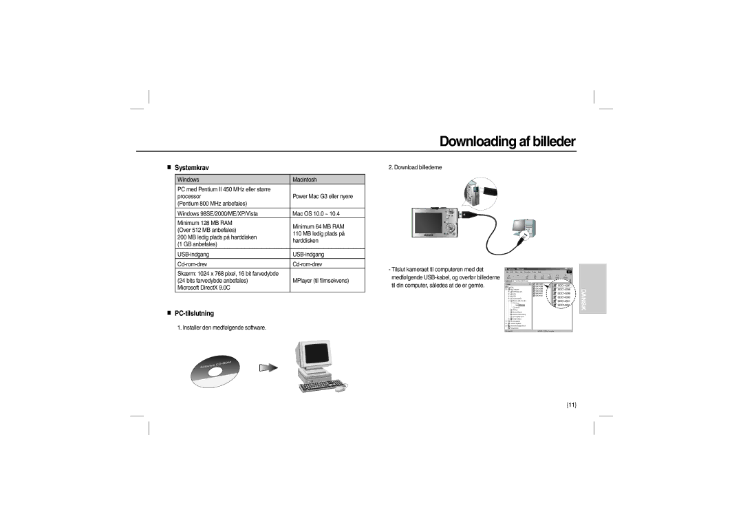 Samsung EC-M100ZBBB/RU, EC-M100ZSBB/FR, EC-M100ZSDB/E3, EC-M100ZSBC/FR Downloading af billeder, Systemkrav, PC-tilslutning 