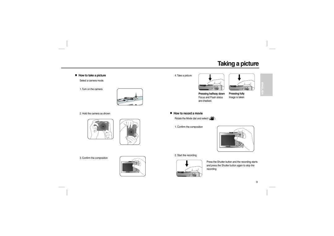 Samsung EC-M100ZBFE/E1, EC-M100ZSBB/FR, EC-M100ZSDB/E3 manual Taking a picture, How to take a picture, How to record a movie 