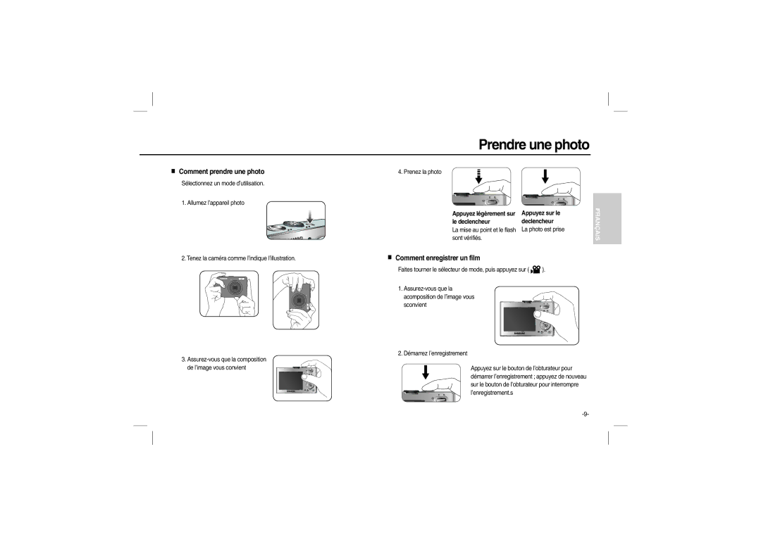 Samsung EC-M100ZSHB/E3, EC-M100ZSBB/FR manual Prendre une photo, Comment prendre une photo, Comment enregistrer un film 