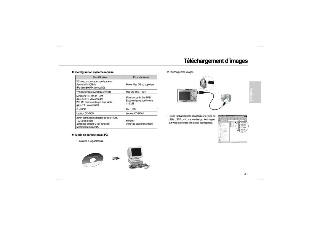 Samsung EC-M100ZSDB/E3, EC-M100ZSBB/FR, EC-M100ZSBC/FR manual Téléchargement d’images, Configuration système requise 