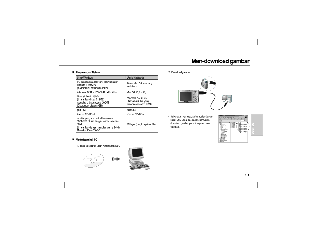 Samsung EC-M100ZBBB/RU, EC-M100ZSBB/FR, EC-M100ZSDB/E3 manual Men-download gambar, Persyaratan Sistem, Mode koneksi PC 