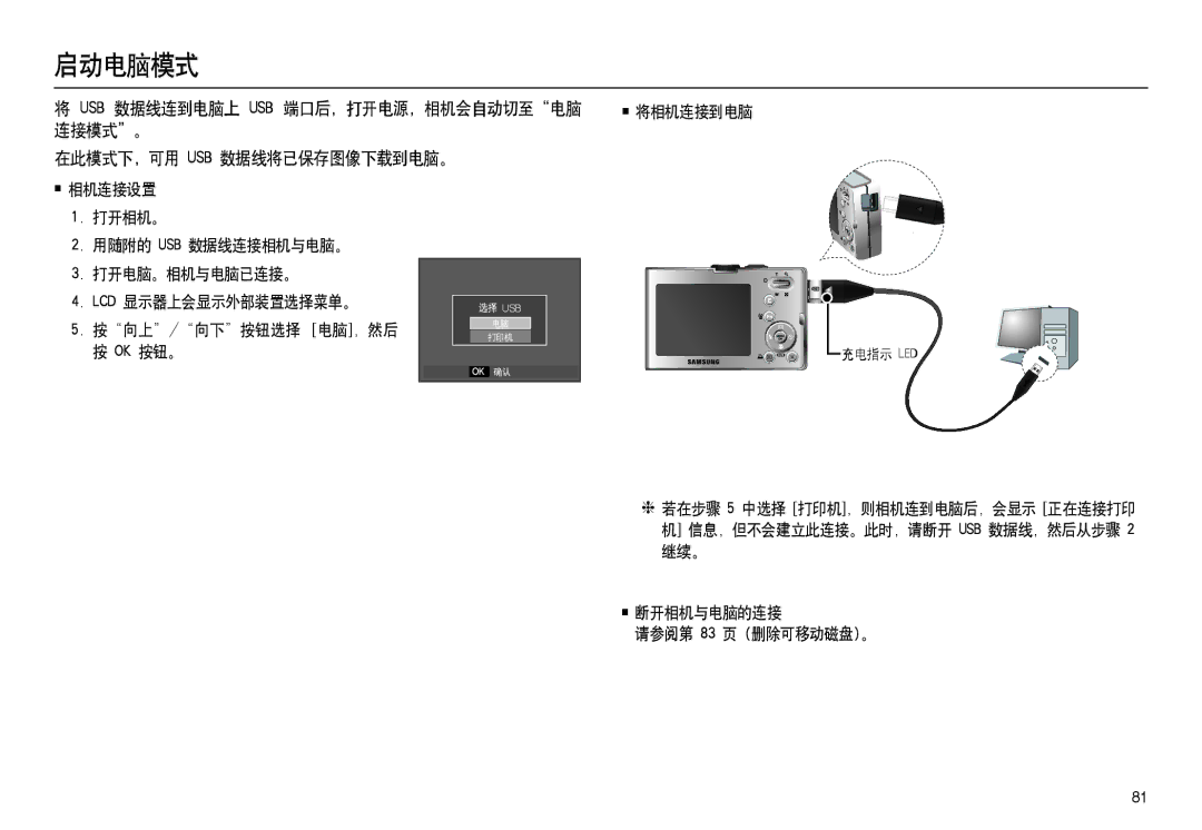 Samsung EC-M100ZSBF/E1, EC-M100ZSBB/FR, EC-M100ZSDB/E3, EC-M100ZSBE/E1, EC-M100ZSHB/E3 manual 启动电脑模式 