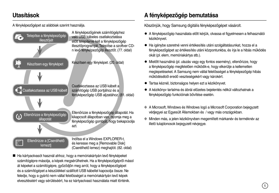 Samsung EC-M100ZSBF/E1 Utasítások, Fényképezõgép bemutatása, Köszönjük, hogy Samsung digitális fényképezőgépet vásárolt 