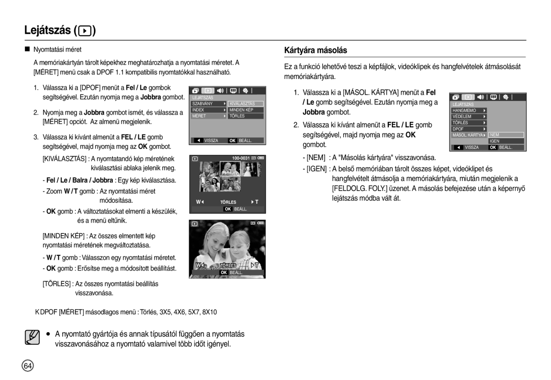 Samsung EC-M100ZSBB/FR, EC-M100ZSDB/E3 manual Kártyára másolás, „ Nyomtatási méret, Méret opciót. Az almenü megjelenik 