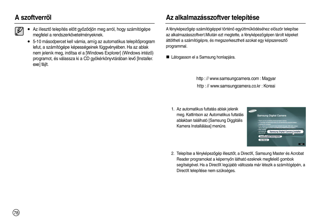 Samsung EC-M100ZSHB/E3, EC-M100ZSBB/FR, EC-M100ZSDB/E3, EC-M100ZSBF/E1, EC-M100ZSBE/E1 manual Az alkalmazásszoftver telepítése 