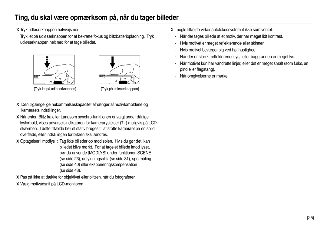 Samsung EC-M100ZSDB/E3, EC-M100ZSBB/E2 manual Ting, du skal være opmærksom på, når du tager billeder 