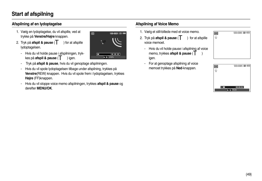 Samsung EC-M100ZSDB/E3, EC-M100ZSBB/E2 manual Afspilning af en lydoptagelse Afspilning af Voice Memo, Voice memoet 