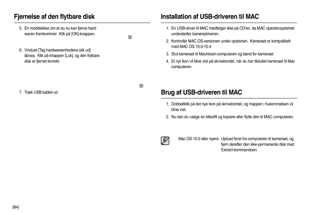 Samsung EC-M100ZSBB/E2, EC-M100ZSDB/E3 manual Installation af USB-driveren til MAC, Brug af USB-driveren til MAC 