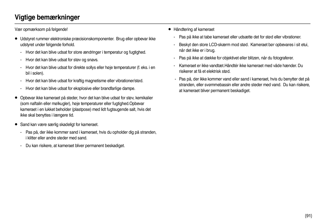 Samsung EC-M100ZSDB/E3, EC-M100ZSBB/E2 manual Vigtige bemærkninger 