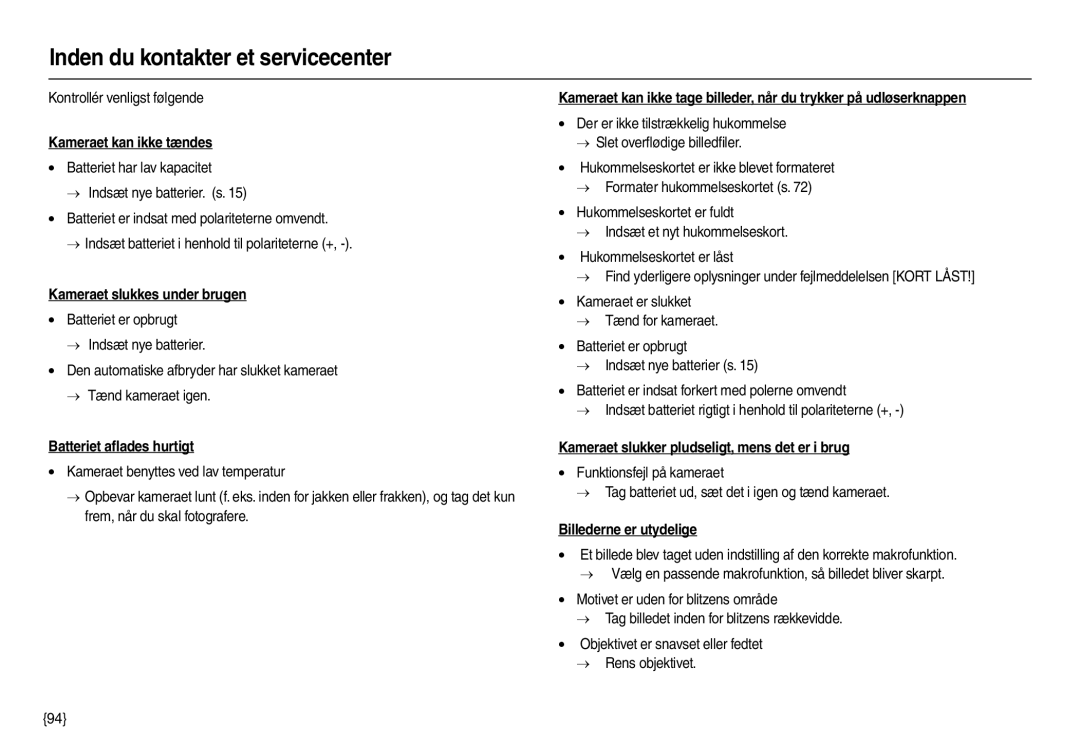 Samsung EC-M100ZSBB/E2, EC-M100ZSDB/E3 manual Inden du kontakter et servicecenter 