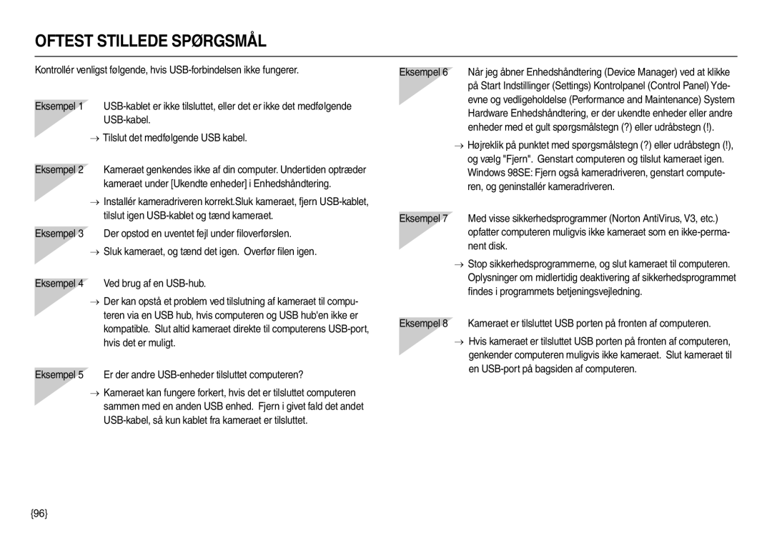 Samsung EC-M100ZSBB/E2, EC-M100ZSDB/E3 manual Oftest Stillede Spørgsmål 