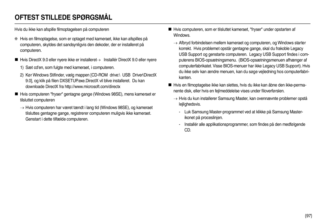 Samsung EC-M100ZSDB/E3, EC-M100ZSBB/E2 manual Oftest Stillede Spørgsmål 