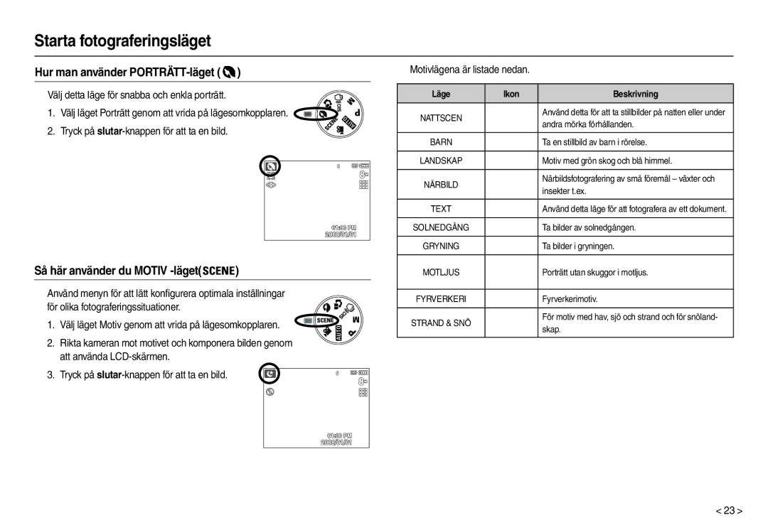 Samsung EC-M100ZSDB/E3 manual Hur man använder PORTRÄTT-läget, Så här använder du Motiv -läget, Läge Ikon Beskrivning 