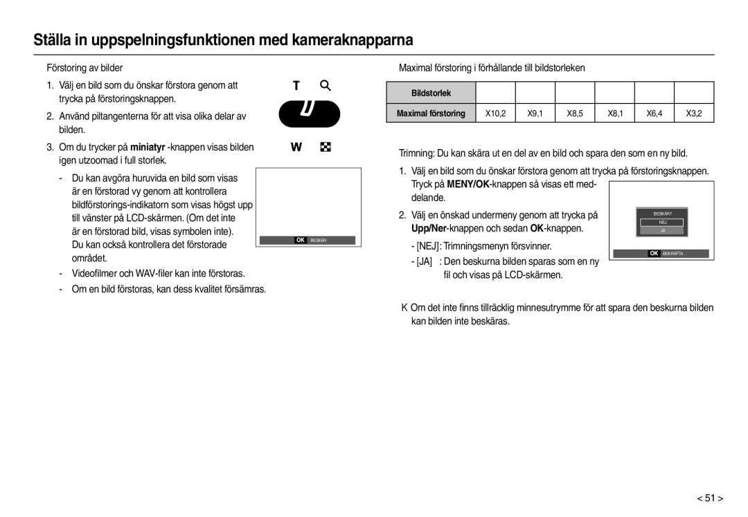 Samsung EC-M100ZSDB/E3 Ställa in uppspelningsfunktionen med kameraknapparna, Välj en önskad undermeny genom att trycka på 