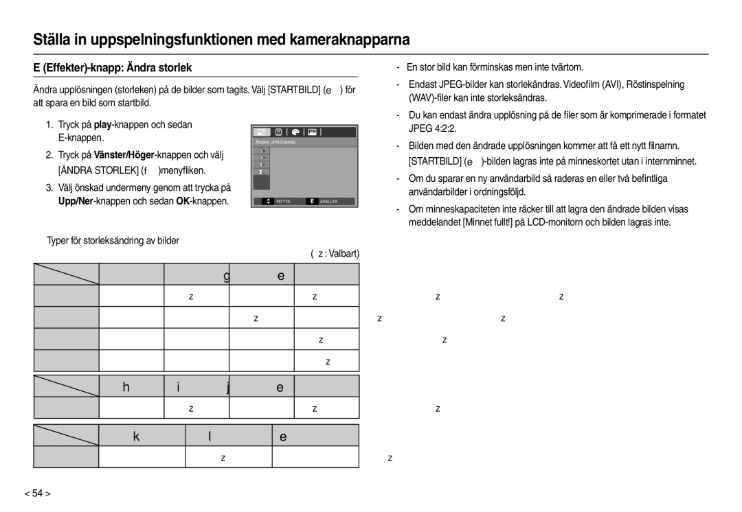 Samsung EC-M100ZSBB/E2, EC-M100ZSDB/E3 manual Effekter-knapp Ändra storlek 