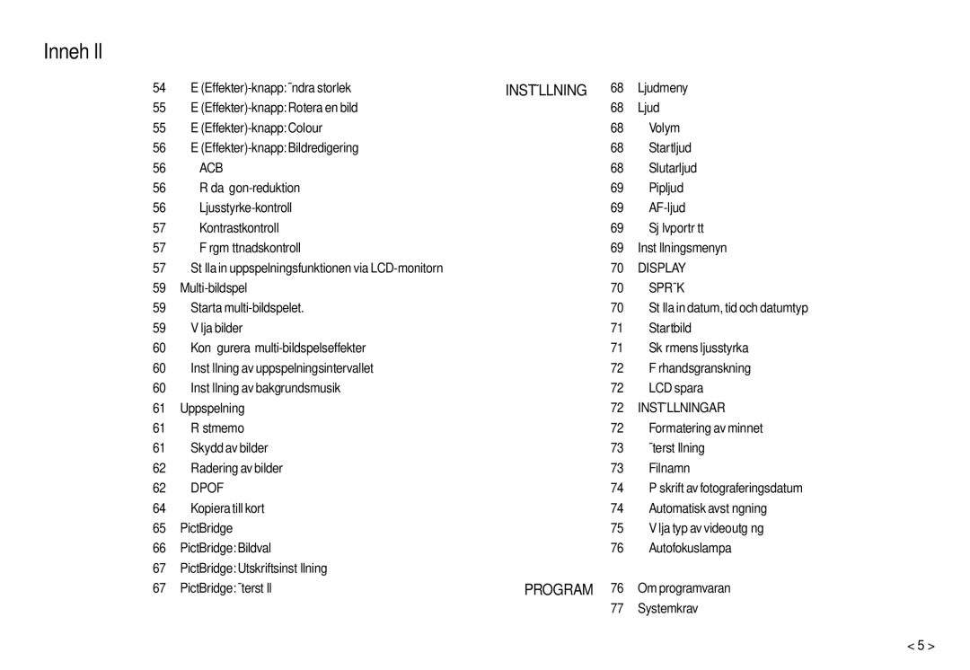 Samsung EC-M100ZSDB/E3, EC-M100ZSBB/E2 manual Inställning 68 Ljudmeny 