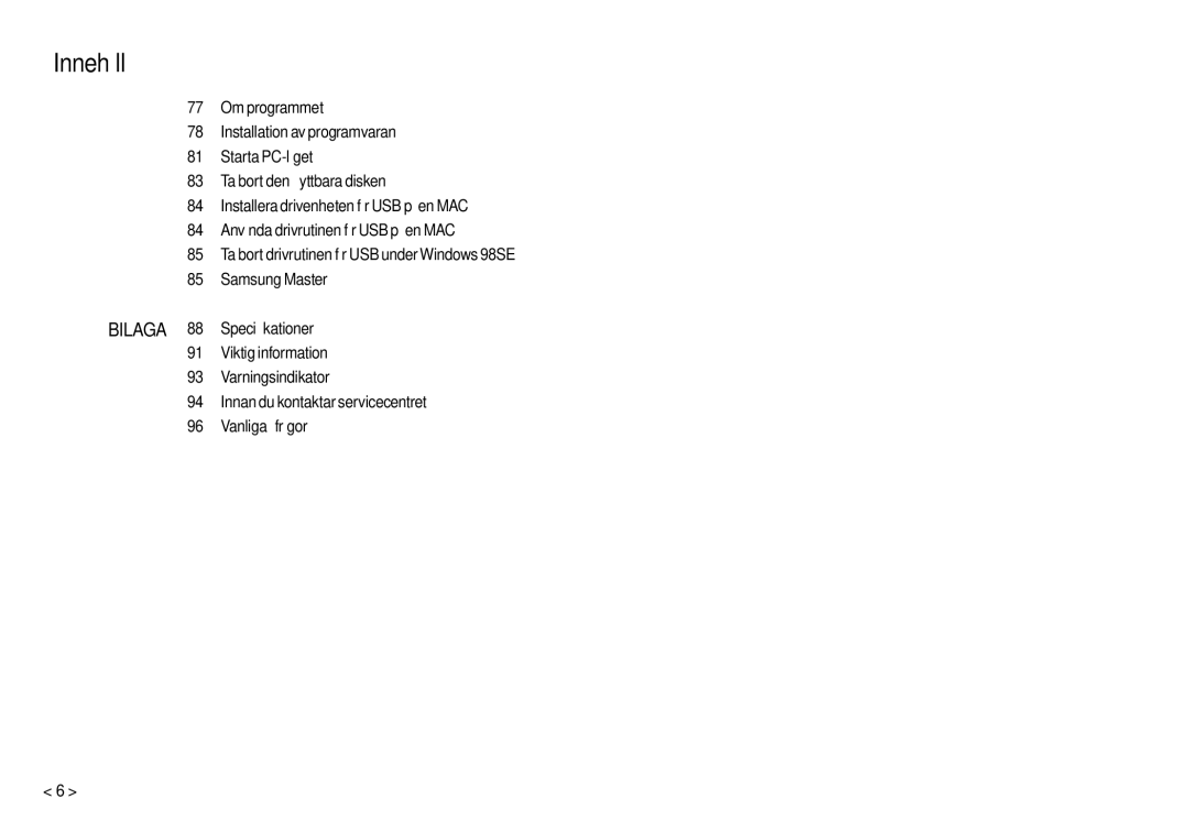 Samsung EC-M100ZSBB/E2, EC-M100ZSDB/E3 manual Innehåll 