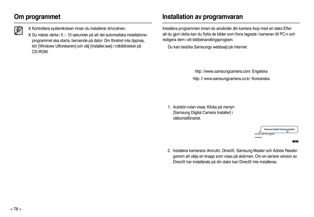 Samsung EC-M100ZSBB/E2, EC-M100ZSDB/E3 manual Installation av programvaran 