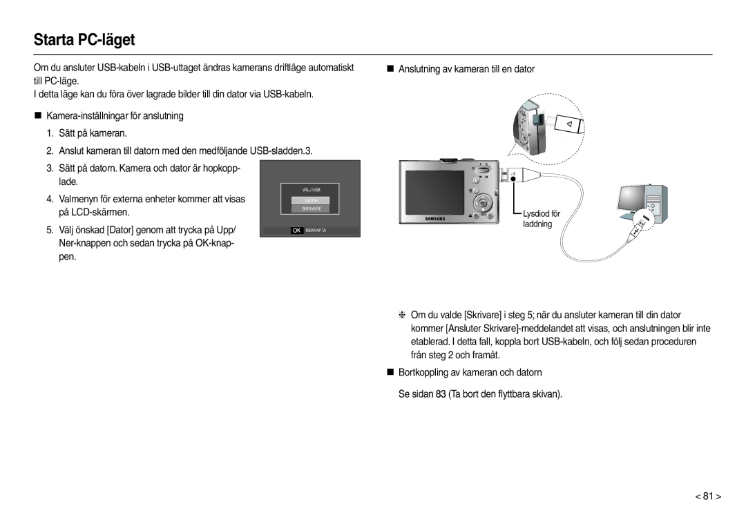 Samsung EC-M100ZSDB/E3, EC-M100ZSBB/E2 manual Starta PC-läget 