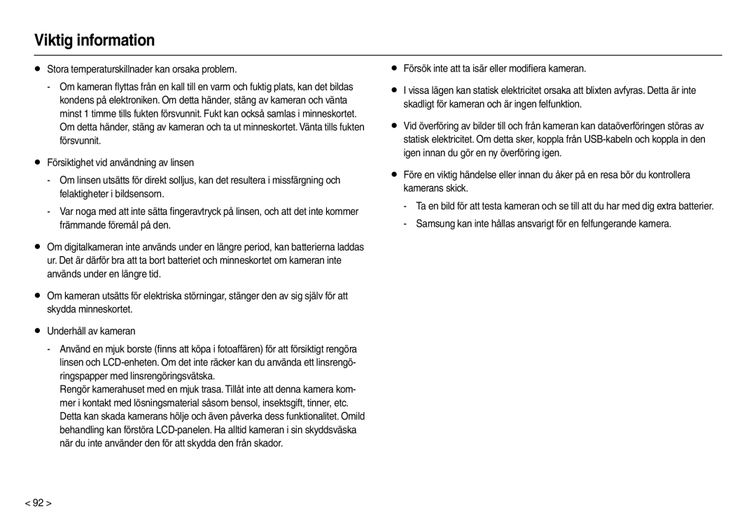 Samsung EC-M100ZSBB/E2, EC-M100ZSDB/E3 manual Viktig information 