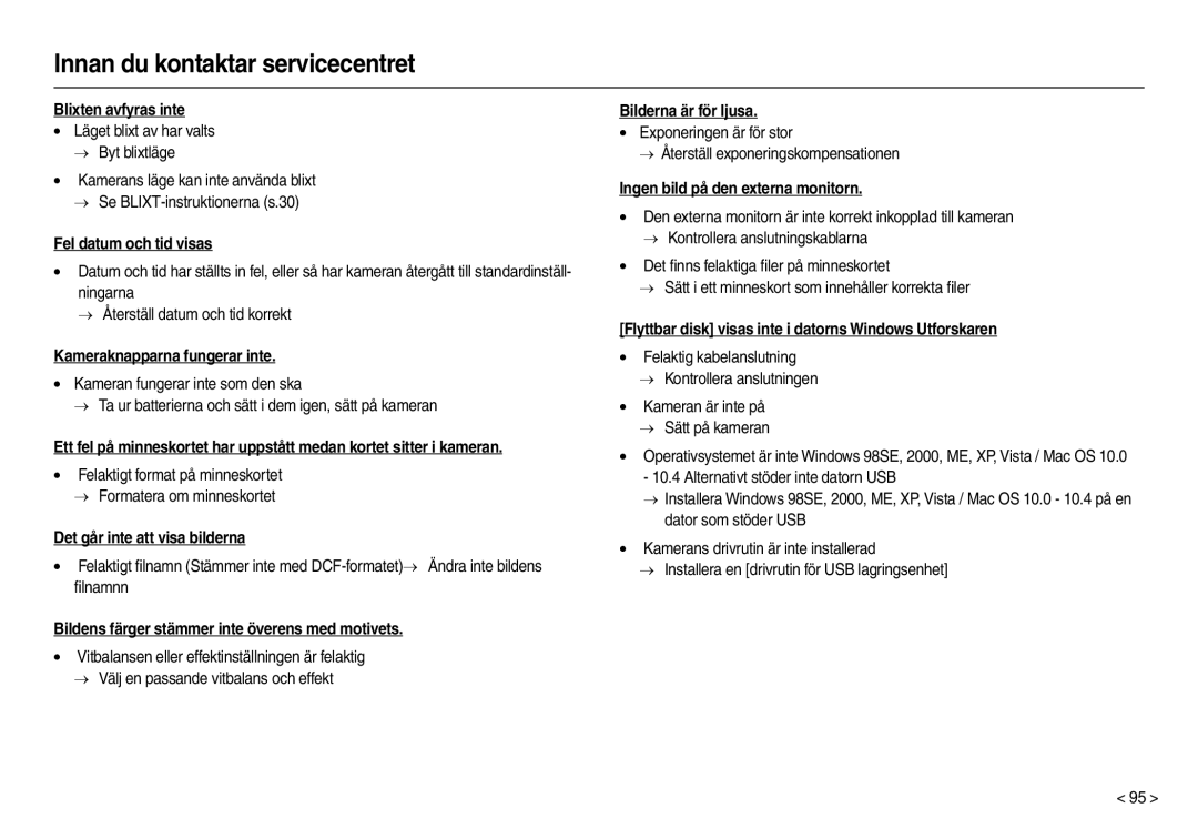 Samsung EC-M100ZSDB/E3, EC-M100ZSBB/E2 Ningarna Återställ datum och tid korrekt, Kameran är inte på Sätt på kameran 