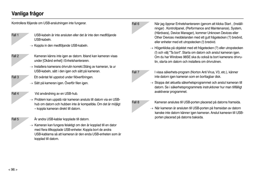 Samsung EC-M100ZSBB/E2, EC-M100ZSDB/E3 manual Vanliga frågor 