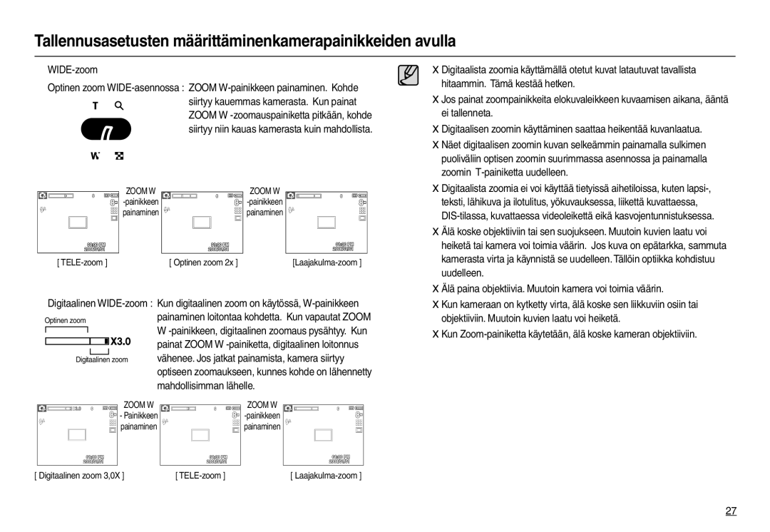 Samsung EC-M100ZSDB/E3 manual Hitaammin. Tämä kestää hetken, Ei tallenneta, Zoomin T-painiketta uudelleen, Uudelleen 