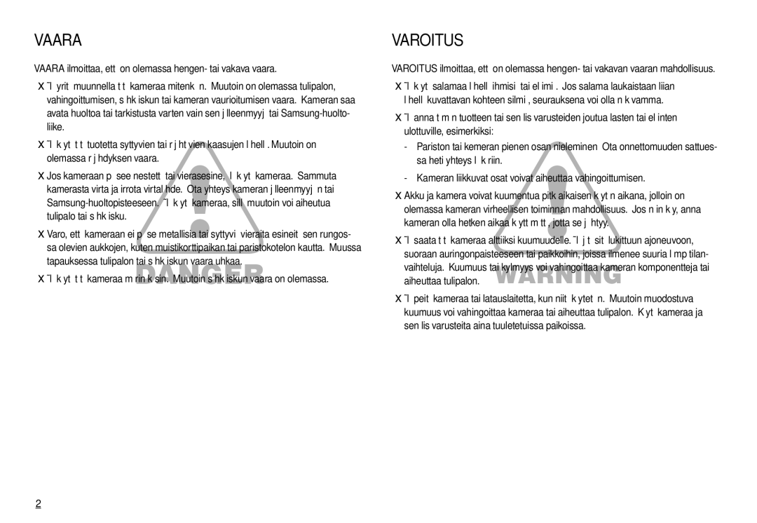 Samsung EC-M100ZSBB/E2, EC-M100ZSDB/E3 manual Vaara 