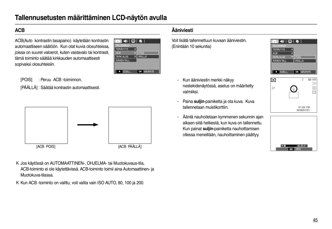 Samsung EC-M100ZSDB/E3, EC-M100ZSBB/E2 manual Acb, Ääniviesti 