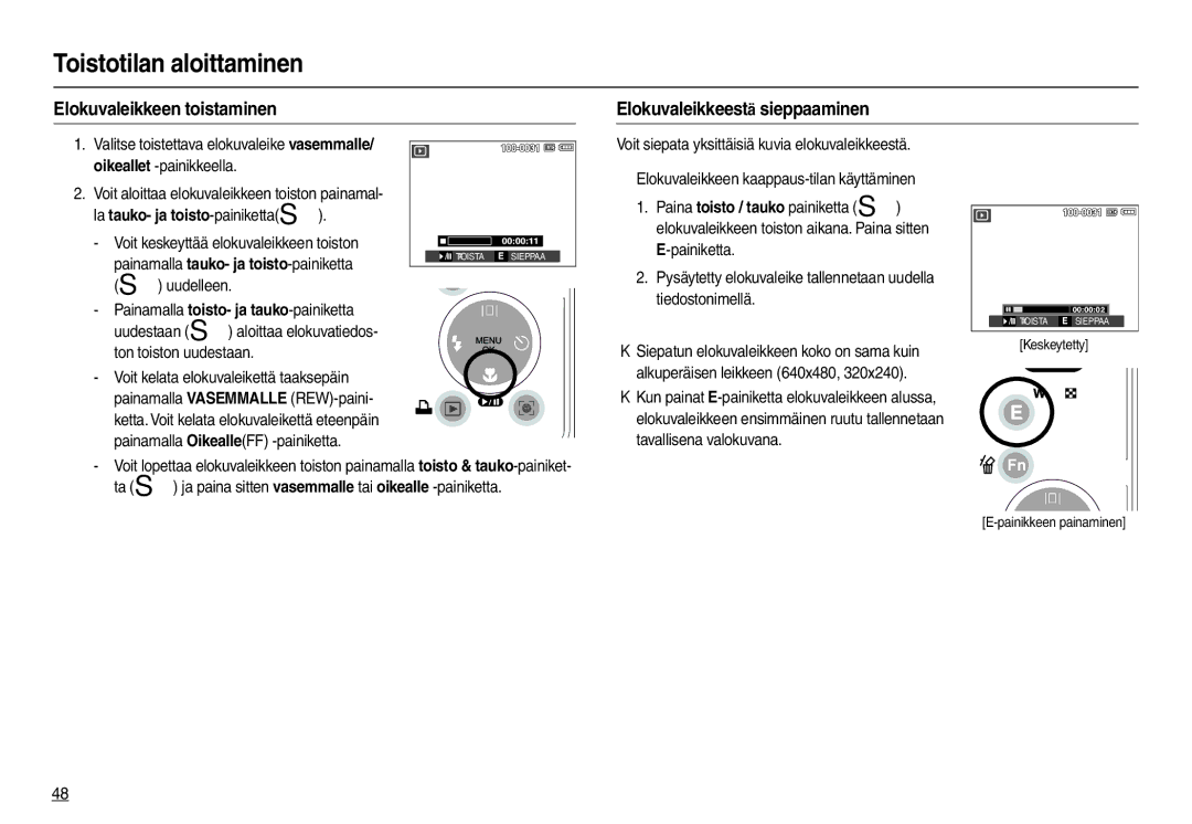 Samsung EC-M100ZSBB/E2, EC-M100ZSDB/E3 manual Elokuvaleikkeen toistaminen Elokuvaleikkeestä sieppaaminen, Keskeytetty 