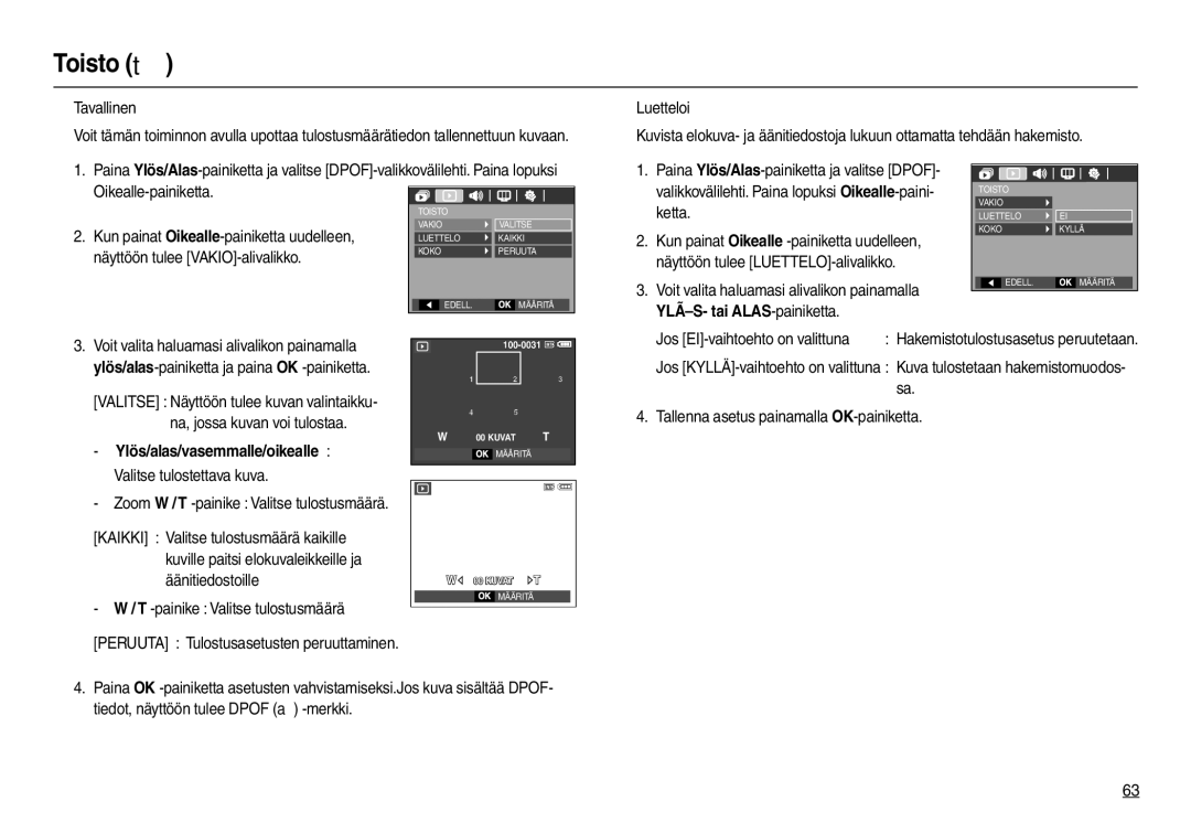 Samsung EC-M100ZSDB/E3, EC-M100ZSBB/E2 manual „ Tavallinen, Ylös/alas/vasemmalle/oikealle Valitse tulostettava kuva 