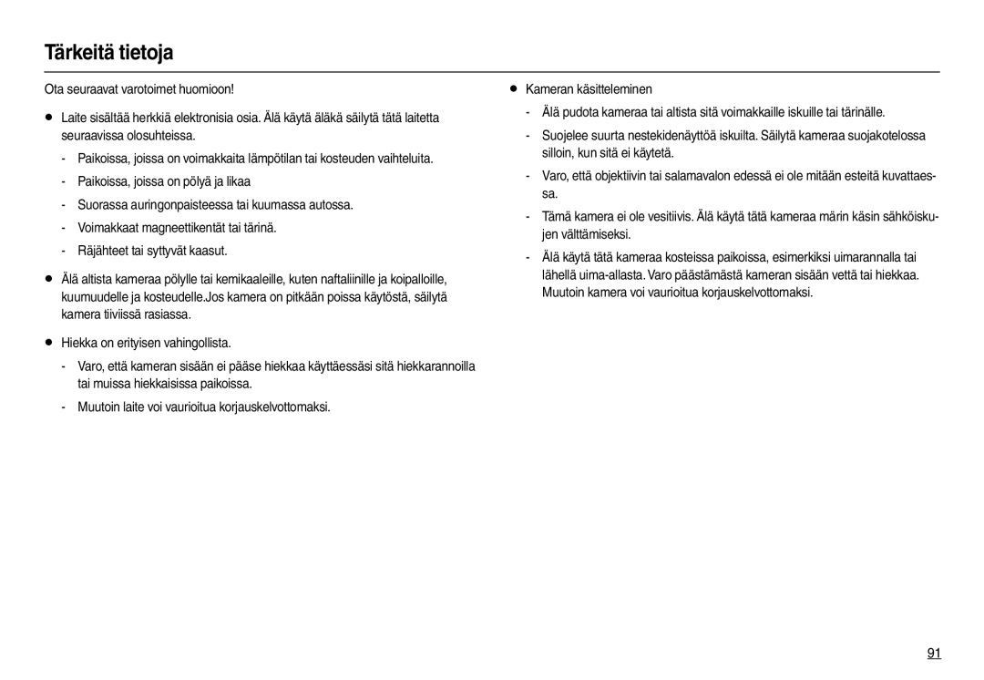 Samsung EC-M100ZSDB/E3, EC-M100ZSBB/E2 manual Tärkeitä tietoja 