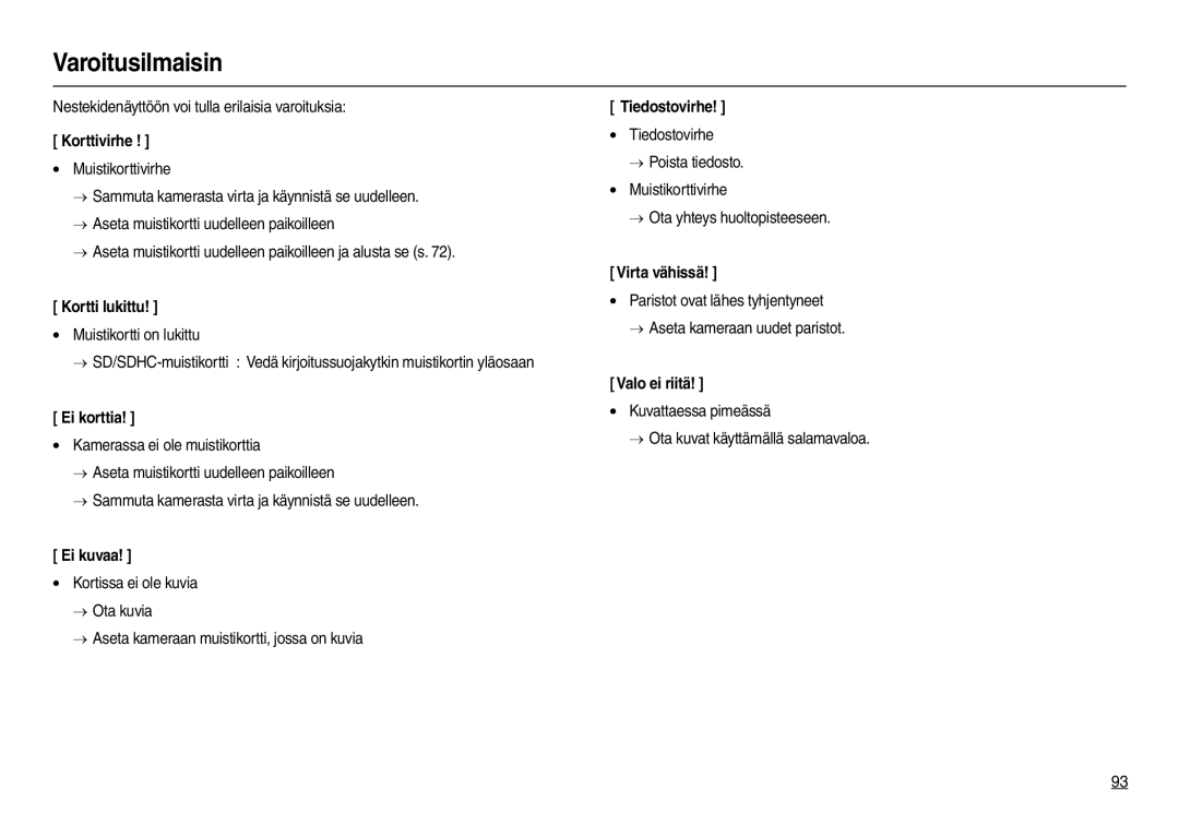 Samsung EC-M100ZSDB/E3, EC-M100ZSBB/E2 manual Varoitusilmaisin 