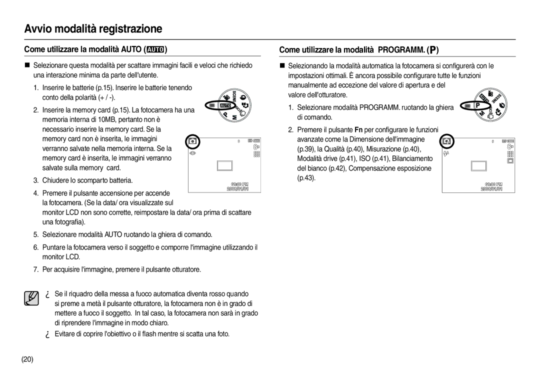 Samsung EC-M100ZSFB/IT Avvio modalità registrazione, Come utilizzare la modalità Auto, Chiudere lo scomparto batteria 