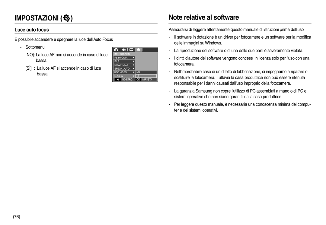 Samsung EC-M100ZSBB/IT Luce auto focus, Possibile accendere e spegnere la luce dellAuto Focus, Delle immagini su Windows 