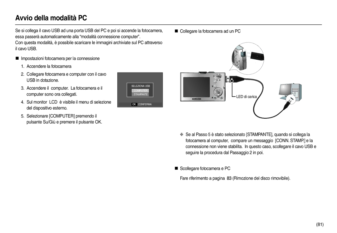 Samsung EC-M100ZSBE/E1, EC-M100ZSDB/E3, EC-M100ZSBF/E1, EC-M100ZBFB/IT, EC-M100ZSFB/IT, EC-M100ZSBB/IT Avvio della modalità PC 