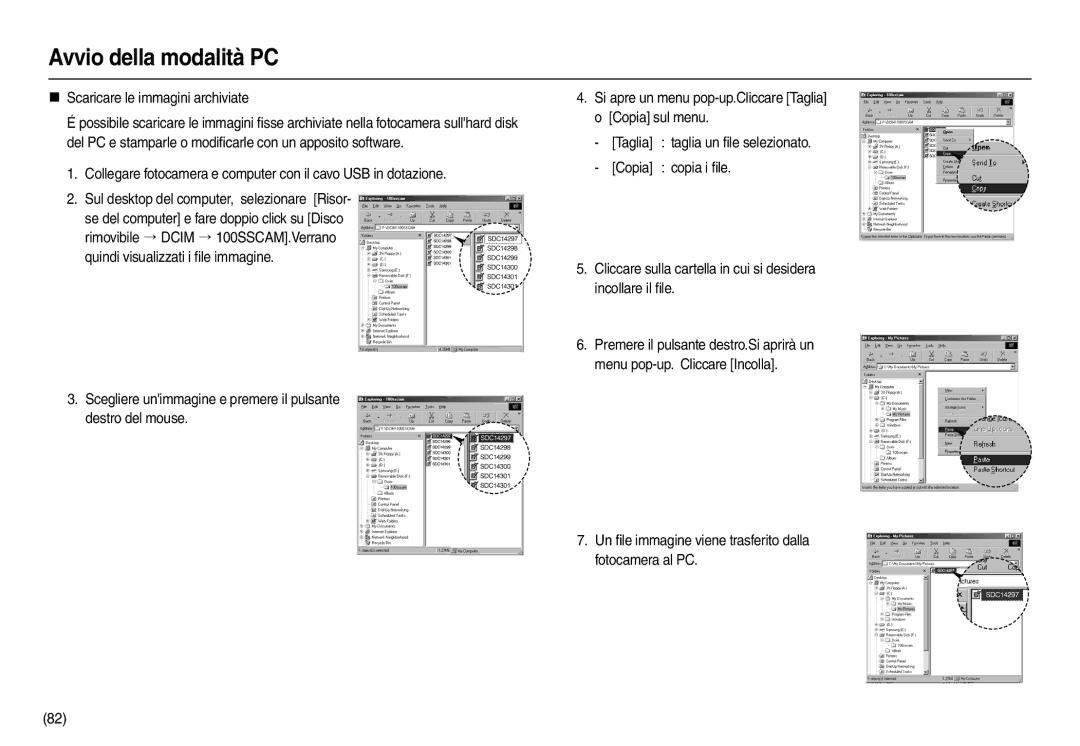 Samsung EC-M100ZSBB/IT manual „ Scaricare le immagini archiviate, Un ﬁle immagine viene trasferito dalla fotocamera al PC 