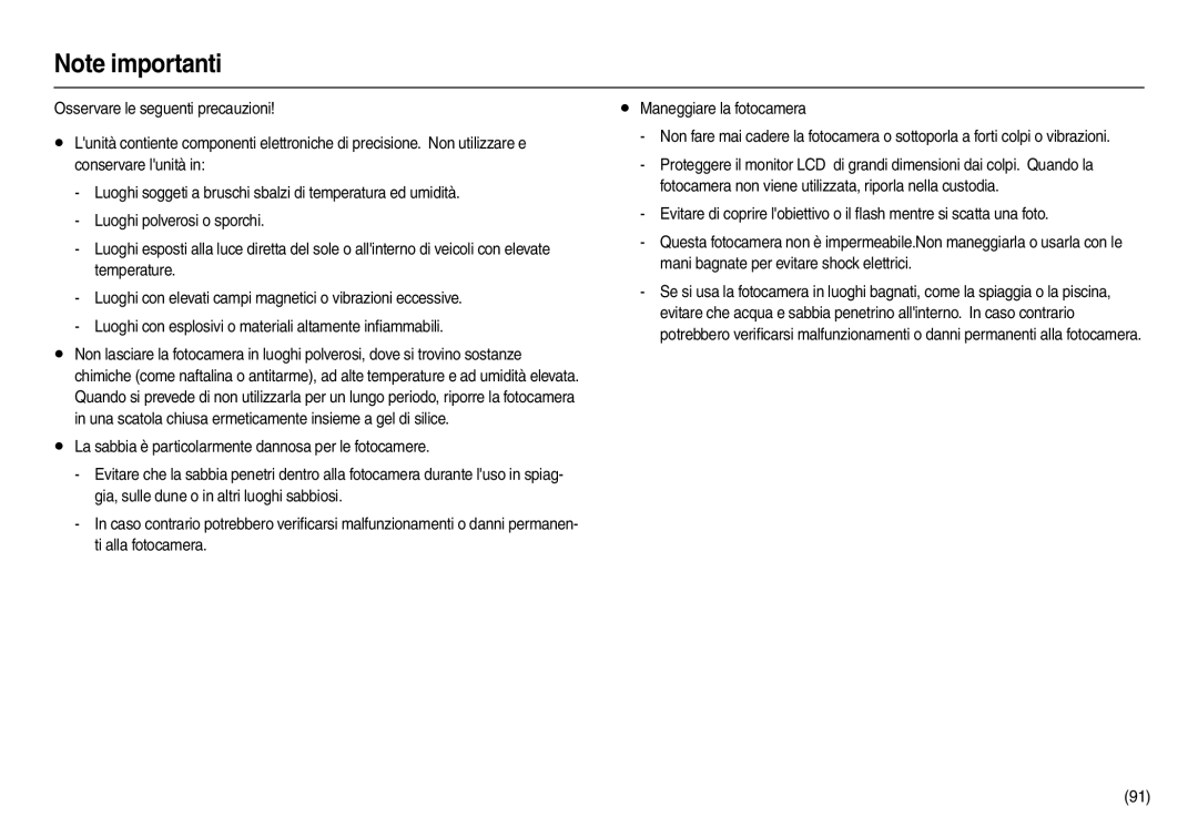 Samsung EC-M100ZBFB/IT manual Conservare lunità, Mani bagnate per evitare shock elettrici, Temperature, Ti alla fotocamera 