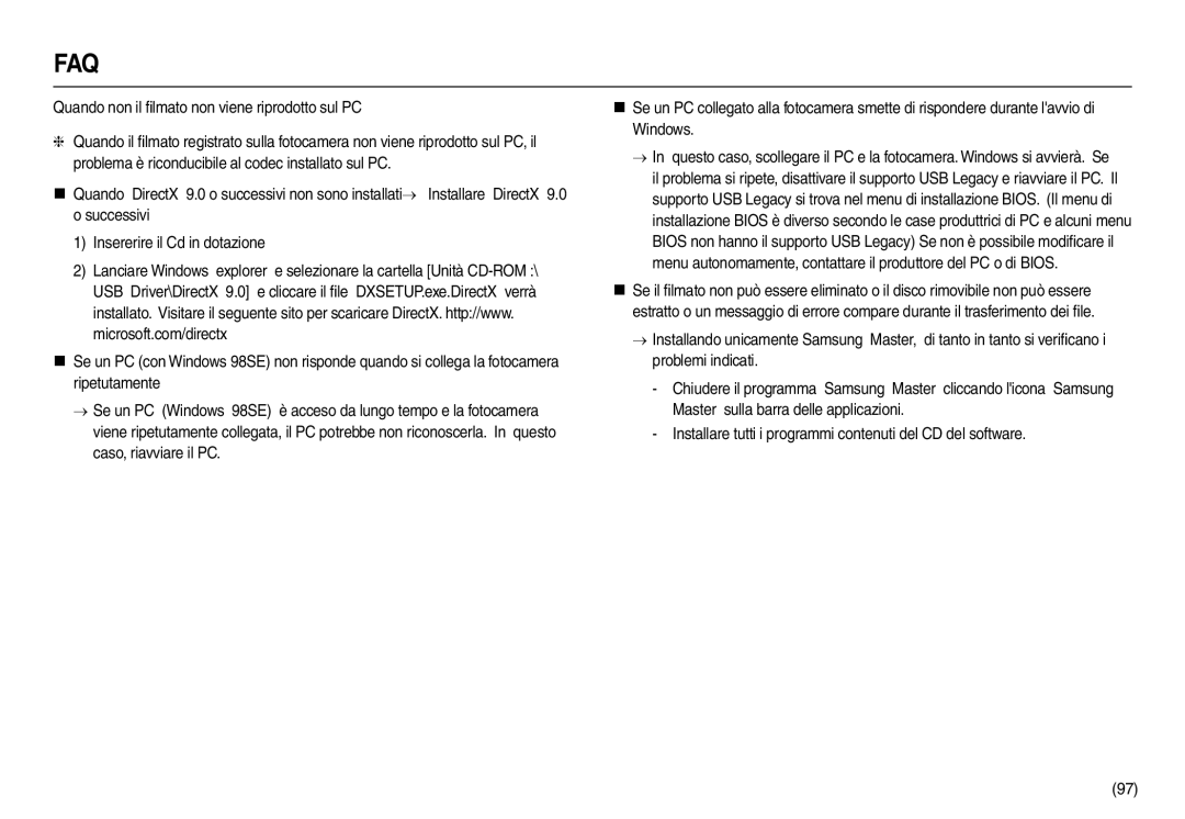 Samsung EC-M100ZBFB/IT, EC-M100ZSDB/E3, EC-M100ZSBF/E1, EC-M100ZSFB/IT manual Quando non il ﬁlmato non viene riprodotto sul PC 