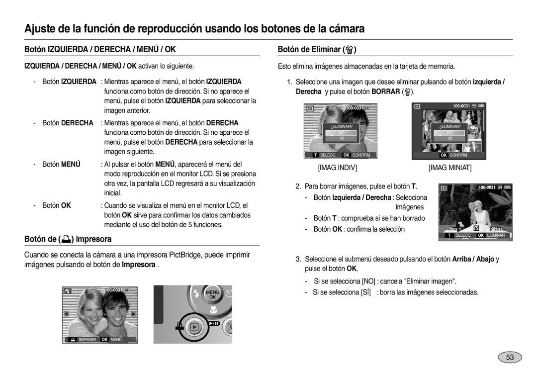 Samsung EC-M100ZSFE/E1 Botón Izquierda / Derecha / Menú / OK, Botón de Eliminar , Botón de  impresora, Botón Derecha 