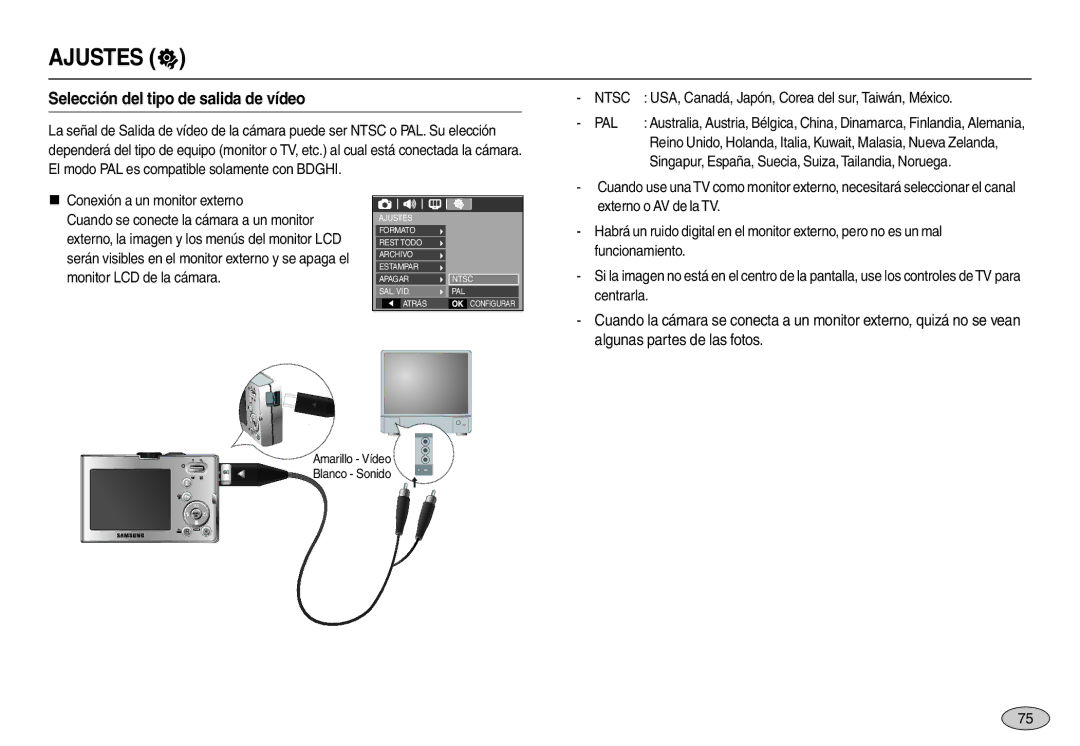 Samsung EC-M100ZBFE/E1, EC-M100ZSDB/E3, EC-M100ZSBF/E1, EC-M100ZSBE/E1 manual Selección del tipo de salida de vídeo, Ntsc, Pal 