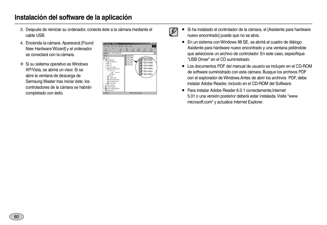 Samsung EC-M100ZSBF/E1, EC-M100ZSDB/E3, EC-M100ZSBE/E1 manual Para instalar Adobe Reader 6.0.1 correctamente,Internet 